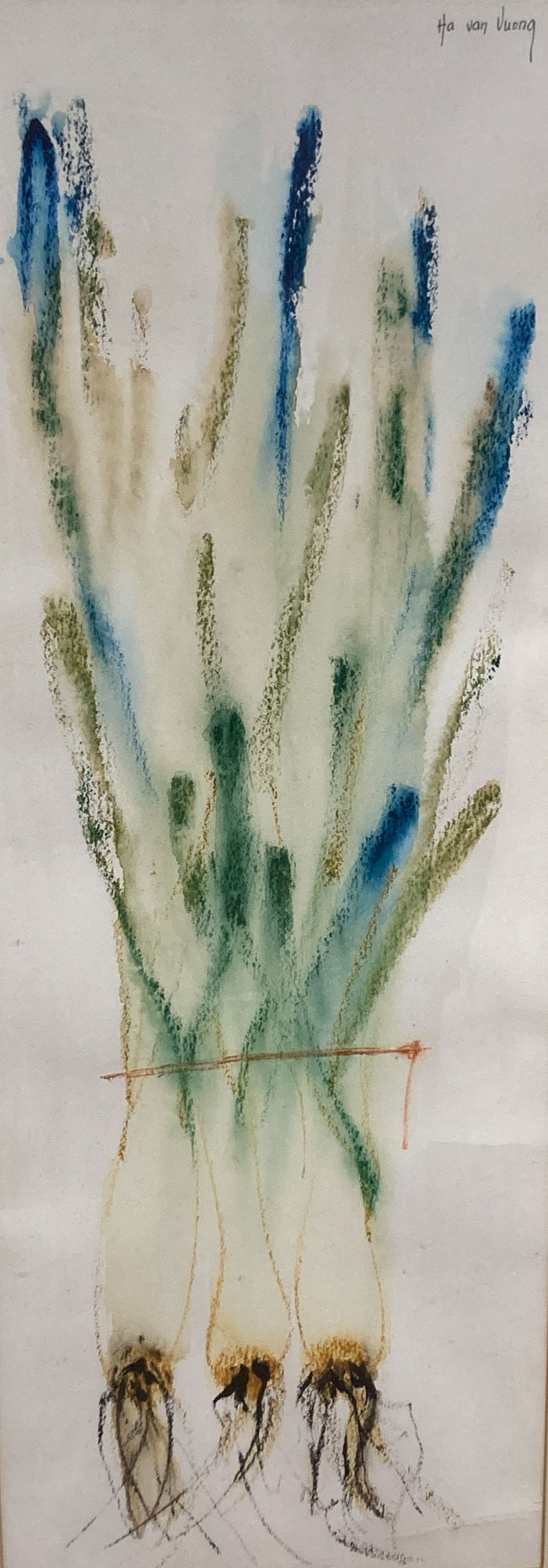Ha Van Vuong (Chinese, b.1914), watercolour, 'Spring Onions', signed, 73 x 26cm.